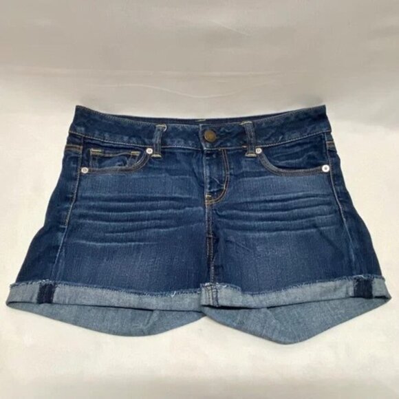 American Eagle Jean Shorts Women's 8 Blue Dark Wash AEO Cuffed Stretch Denim GUC - Picture 11 of 11